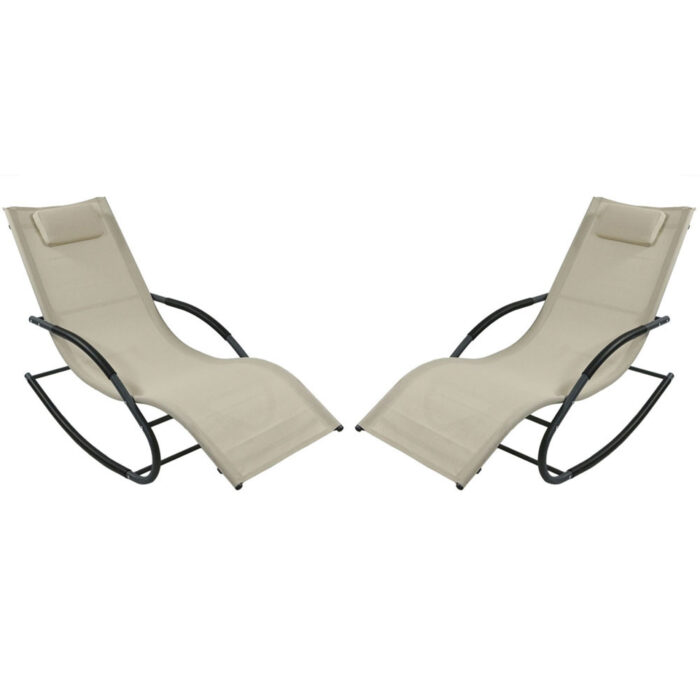 Sunnydaze Rocking Wave Lounger with Pillow - Beige - Set of 2