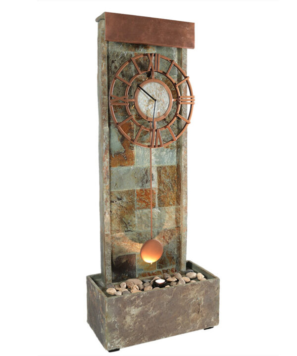 Sunnydaze Slate Clock Water Fountain with LED Light - 49-Inch