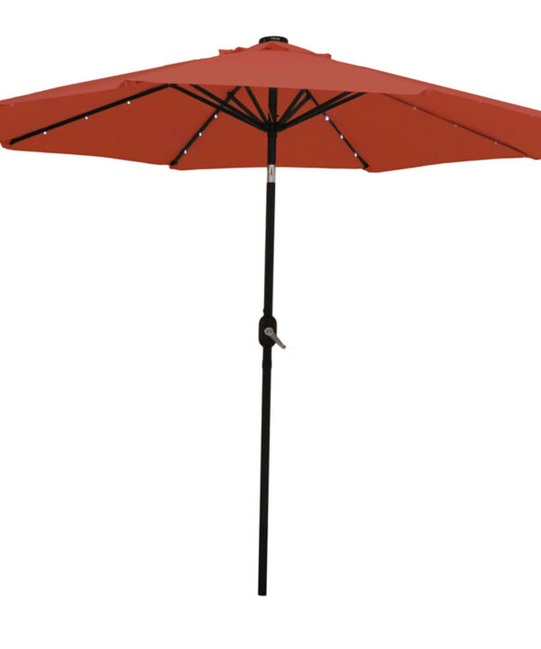 Sunnydaze Solar Powered LED Lighted Patio Umbrella with Tilt & Crank, 9 Foot, Burnt Orange