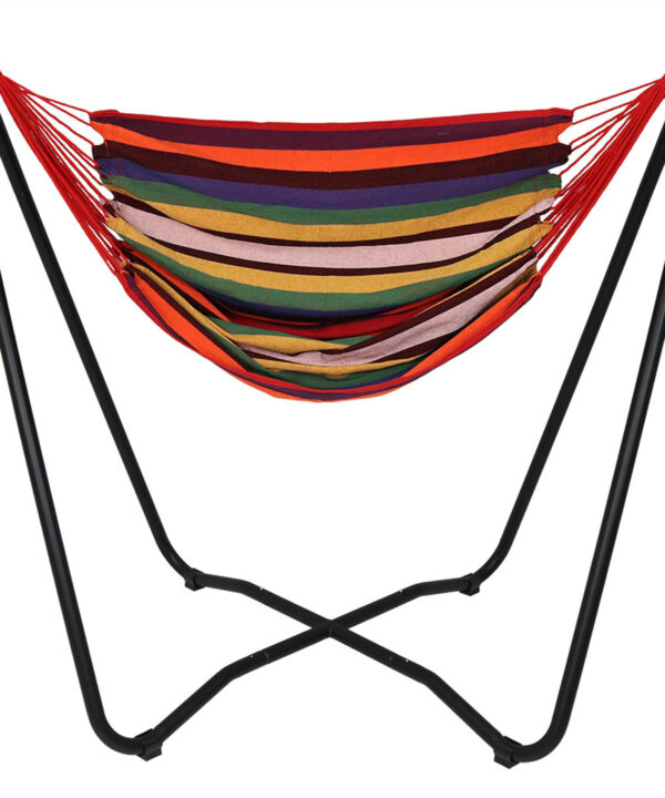 Sunnydaze 2-Point Hanging Hammock Chair Swing and  Space-Saving "A" Stand Set, for Outdoor Use, Sunset Sunnydaze 2-Point Hanging Hammock Chair Swing and  Space-Saving "A" Stand Set, for Outdoor Use, Sunset