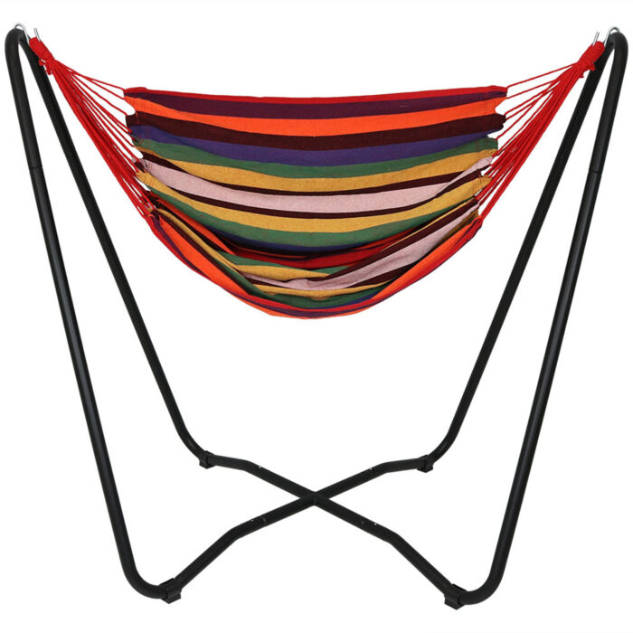 Sunnydaze 2-Point Hanging Hammock Chair Swing and  Space-Saving "A" Stand Set, for Outdoor Use, Sunset