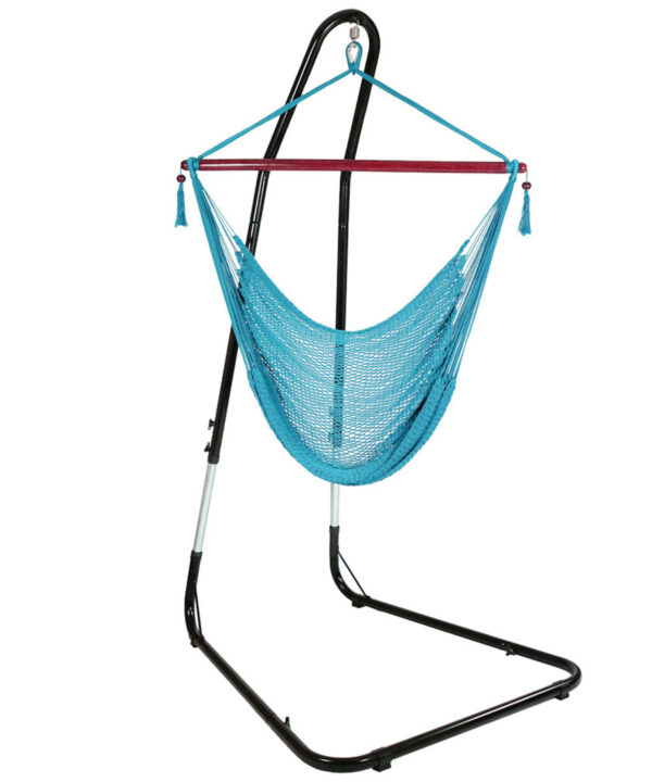 Sunnydaze Caribbean Extra Large Hammock Chair with Adjustable Stand, Soft-Spun Polyester, 40 Inch Wide Seat, Sky Blue