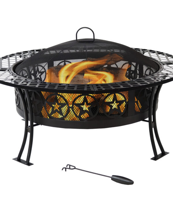 Sunnydaze Four Star Large Fire Pit Table with Spark Screen - 40-Inch