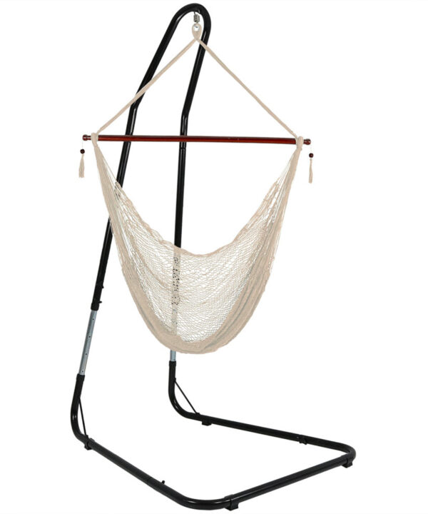 Sunnydaze Cabo XL Rope Hammock Chair with Stand - Cream