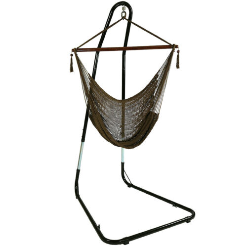 Sunnydaze Caribbean Extra Large Hammock Chair with Adjustable Stand, Soft-Spun Polyester, 40 Inch Wide Seat, Mocha