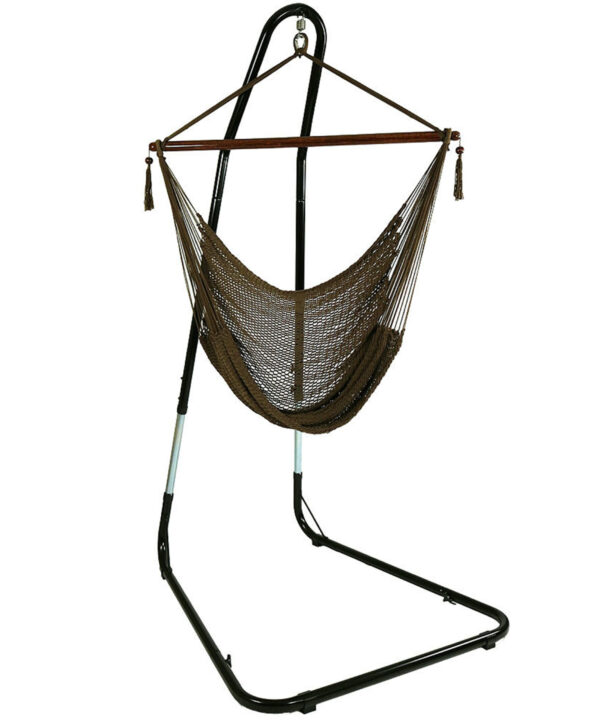 Sunnydaze Caribbean Extra Large Hammock Chair with Adjustable Stand, Soft-Spun Polyester, 40 Inch Wide Seat, Mocha