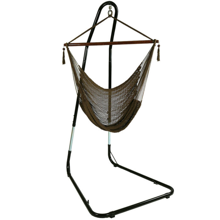 Sunnydaze Caribbean Extra Large Hammock Chair with Adjustable Stand, Soft-Spun Polyester, 40 Inch Wide Seat, Mocha