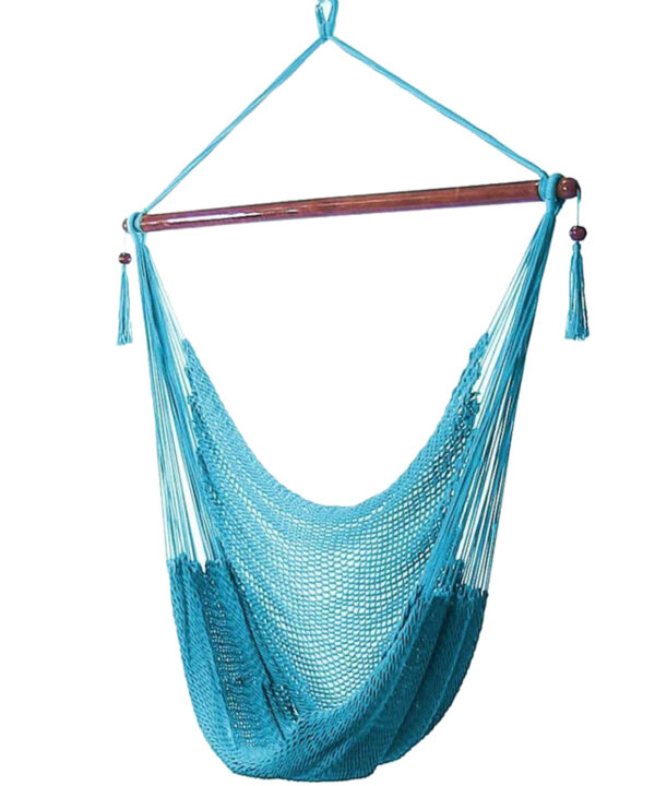 Sunnydaze Caribbean Extra Large Hammock Chair, Soft-Spun Polyester Rope, 40 Inch Wide Seat, Sky Blue