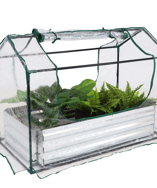 Sunnydaze Steel Raised Garden Bed and PVC Greenhouse Kit - Clear - 4' x 2'