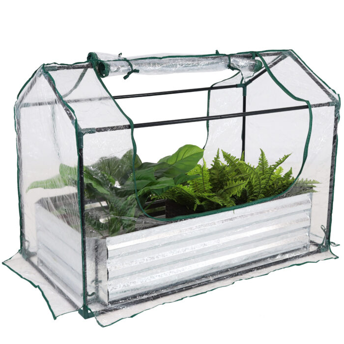 Sunnydaze Steel Raised Garden Bed and PVC Greenhouse Kit - Clear - 4' x 2'