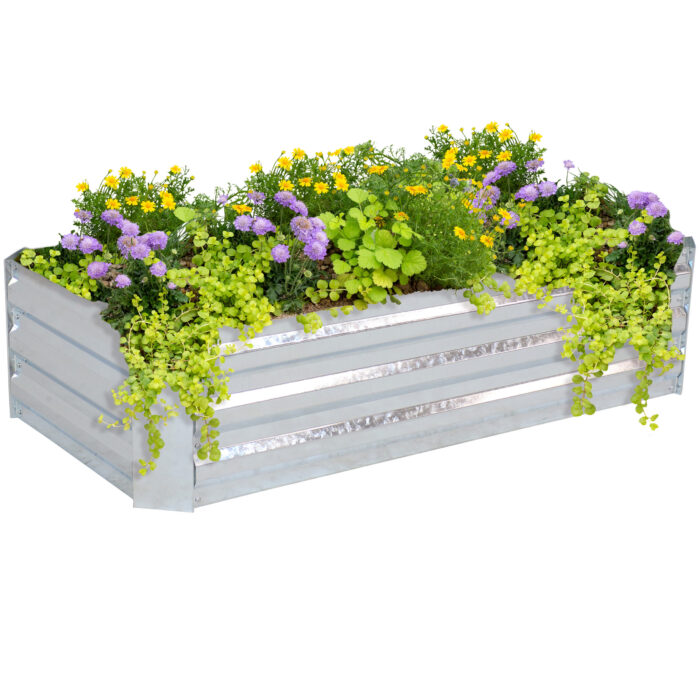 Sunnydaze Galvanized Steel Raised Bed - 48-Inch Rectangle - Silver