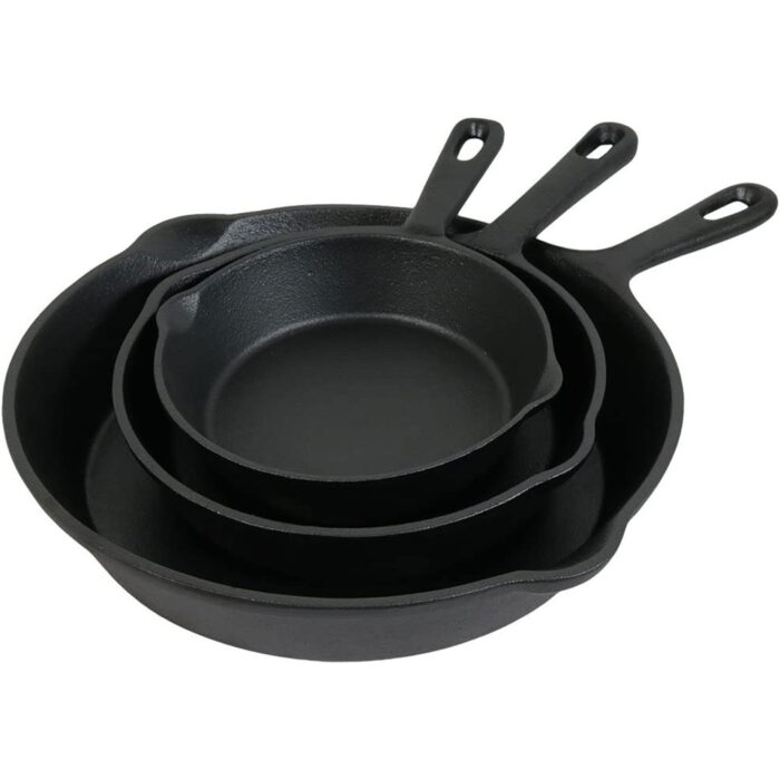 Sunnydaze Cast Iron Skillet 3-Piece Set – Heavy Duty Pre-Seasoned Frying Pans