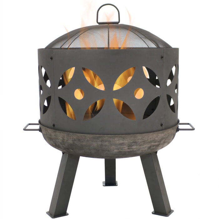 Sunnydaze Retro Cast Iron Fire Pit with Spark Screen - 26-Inch