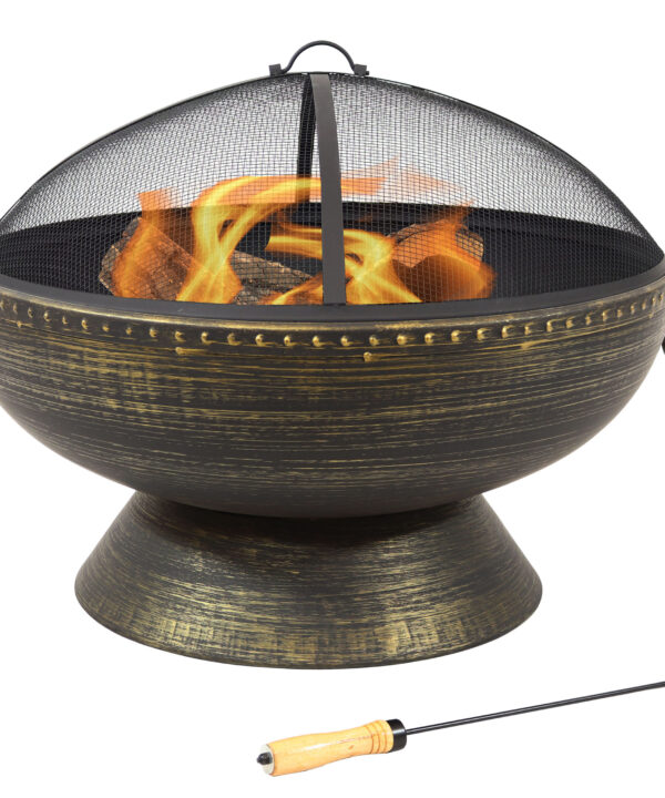 Sunnydaze Fire Bowl Fire Pit with Handles & Spark Screen - 30-Inch