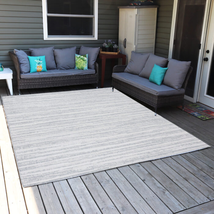 Sunnydaze Artistic Storms Outdoor Patio Area Rug in Iced Silver - 8 x 10 Foot