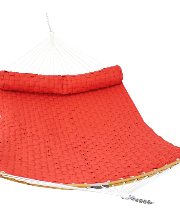 Sunnydaze Hammock with Curved Bamboo Spreader Bar and Pillow - Red