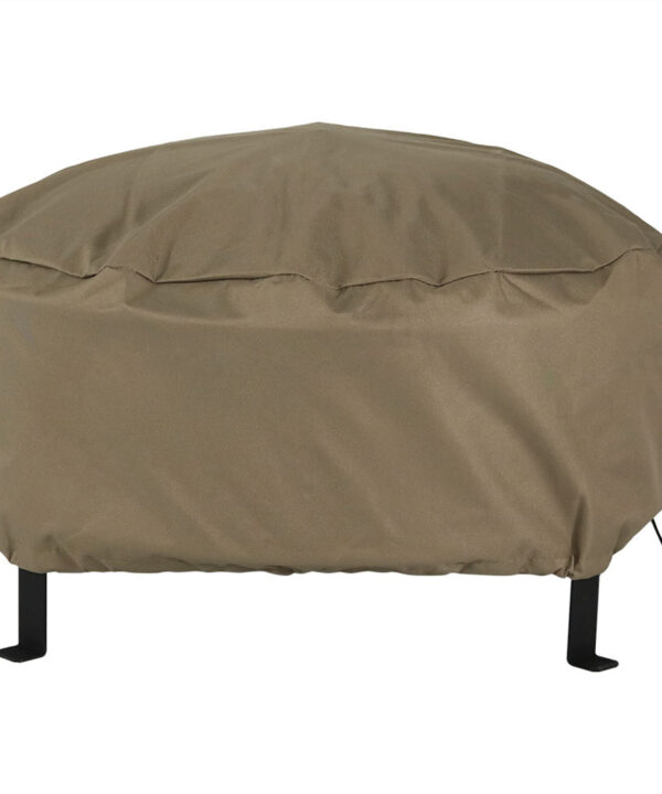 Sunnydaze Heavy-Duty Weather-Resistant Round Fire Pit Cover with Drawstring and Toggle Closure, Size and Color Options Available, Khaki, 58-inch Diameter