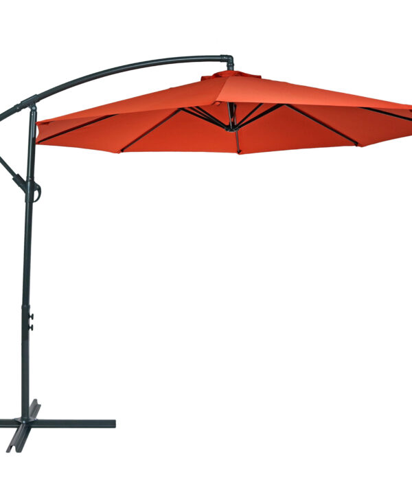 Sunnydaze Steel 10-Foot Offset Patio Umbrella with Cantilever, Crank, and Cross Base, 8 Steel Ribs, Burnt Orange