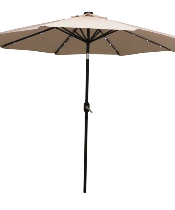 Sunnydaze Solar Powered LED Lighted Patio Umbrella with Tilt & Crank, 9 Foot, Beige
