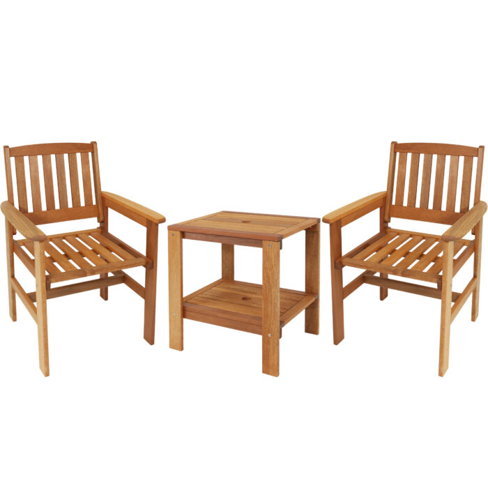 Sunnydaze Meranti Wood 3-Piece Outdoor Patio Conversation Set - Teak Oil Finish