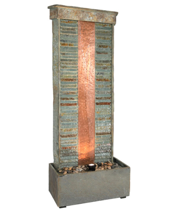 Sunnydaze Rippled Slate Indoor Water Fountain with Copper & Spotlight - 48-Inch