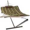 Sunnydaze Rope Hammock with 12-Foot Stand - Pad & Pillow - Desert Stripe