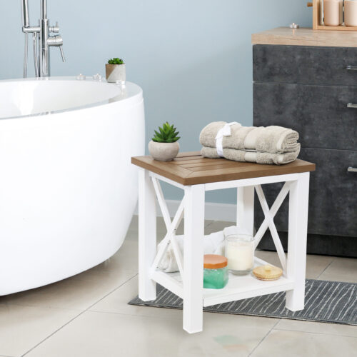 Sunnydaze Farmhouse Style Rustic Side Table with Storage Shelf