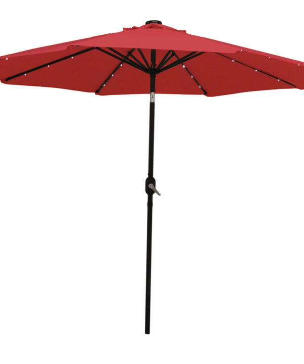 Sunnydaze Solar Powered LED Lighted Patio Umbrella with Tilt & Crank, 9 Foot, Red