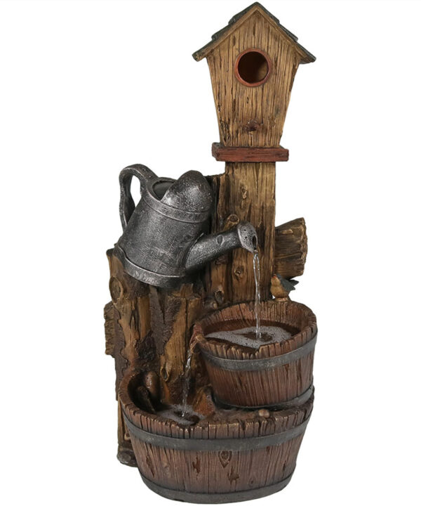 Sunnydaze Rustic Birdhouse & Garden Watering Can Water Fountain - 31-Inch