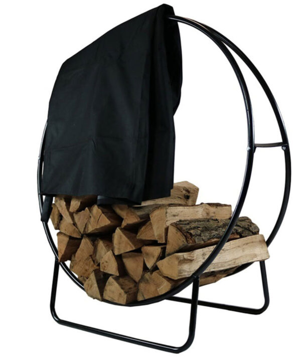 Sunnydaze Steel Firewood Log Hoop, Size and Color Options Available, Black, 40-Inch, Hoop and Cover Combo