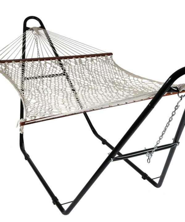 Sunnydaze 2 Person Cotton Rope Hammock with Spreader Bar & Universal Stand