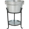 Sunnydaze Ice Bucket Drink Cooler with Stand and Tray - Pebbled Galvanized Steel Sunnydaze Ice Bucket Drink Cooler with Stand and Tray - Pebbled Galvanized Steel