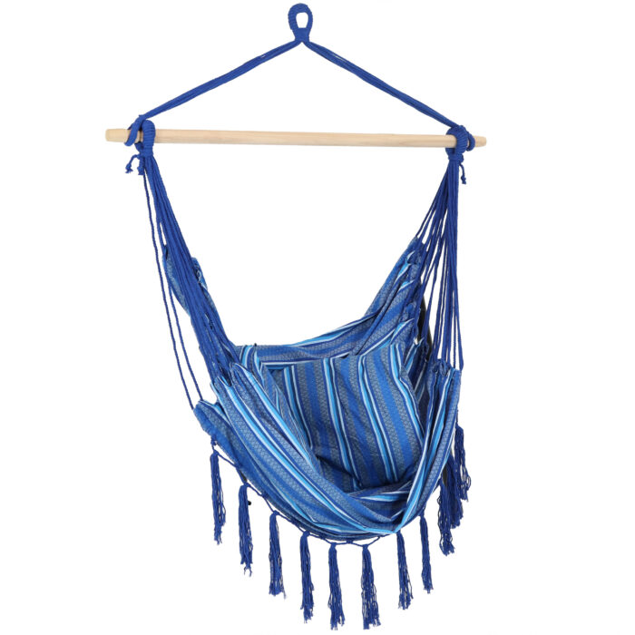 Sunnydaze Hanging Cushioned Hammock Chair - Cornflower Stripes