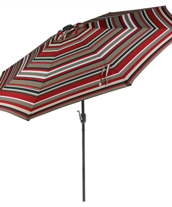 Sunnydaze Solar LED Lighted 9-Foot Aluminum Umbrella with Tilt & Crank, Awning Stripe
