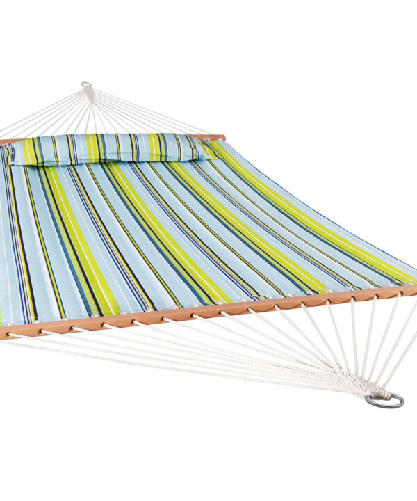 Sunnydaze 2 Person Quilted Fabric Hammock with Spreader Bars - Blue and Green