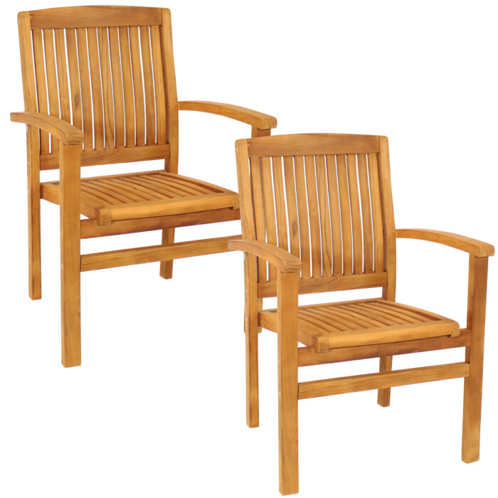 Stackable Teak Wood Patio Armchair - 2-Pack