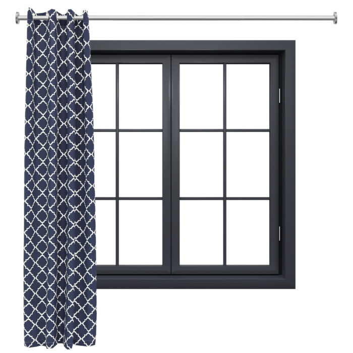 Indoor/Outdoor Curtain Panel with Grommet Top - 52 x 108 in (1.32 x 2.74 m) - Blue Quatrefoil