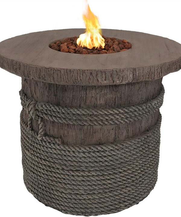 Sunnydaze Rope and Barrel Propane Gas Fire Pit Table with Lava Rocks - 29-Inch