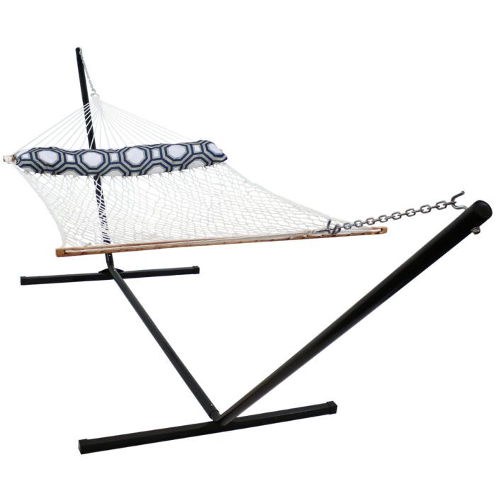 Sunnydaze 2-Person Polyester Spreader Bar Rope Hammock with 15-Foot Stand