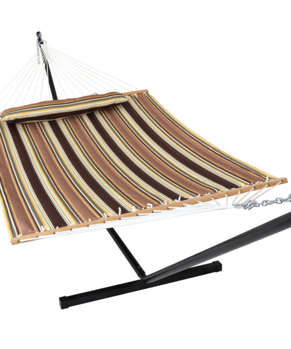 Sunnydaze 2 Person Freestanding Quilted Fabric Spreader Bar Hammock, Choose from 12 or 15 Foot Stand, Sandy Beach, 12-Foot Stand