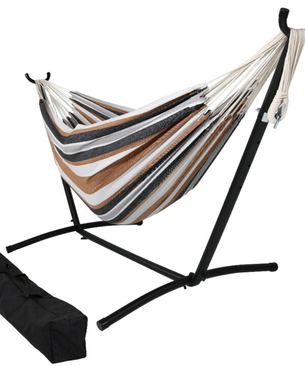Sunnydaze Brazilian Double Hammock with Stand- 2-Person, for Outdoor Use, Calming Desert