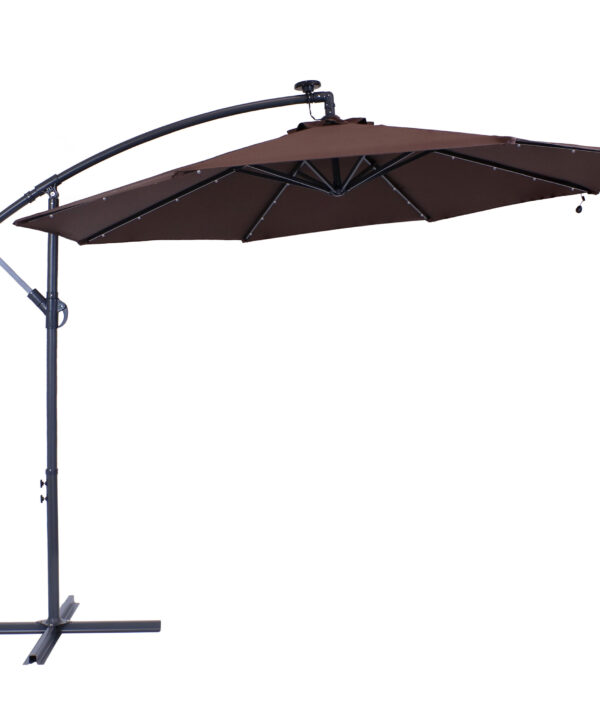 Sunnydaze Solar LED Offset Patio Umbrella with Cantilever - Brown - 10-Foot