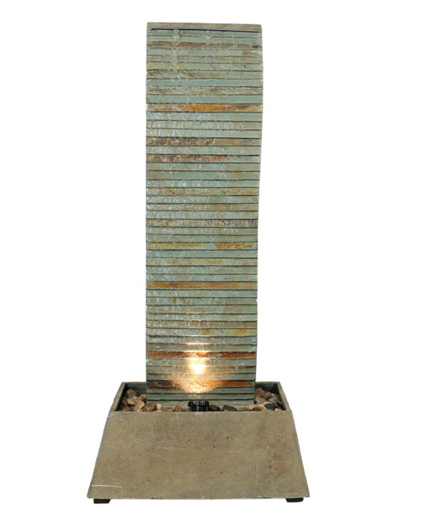 Sunnydaze Spiraling Slate Freestanding Garden Water Fountain with LED - 49 Inch