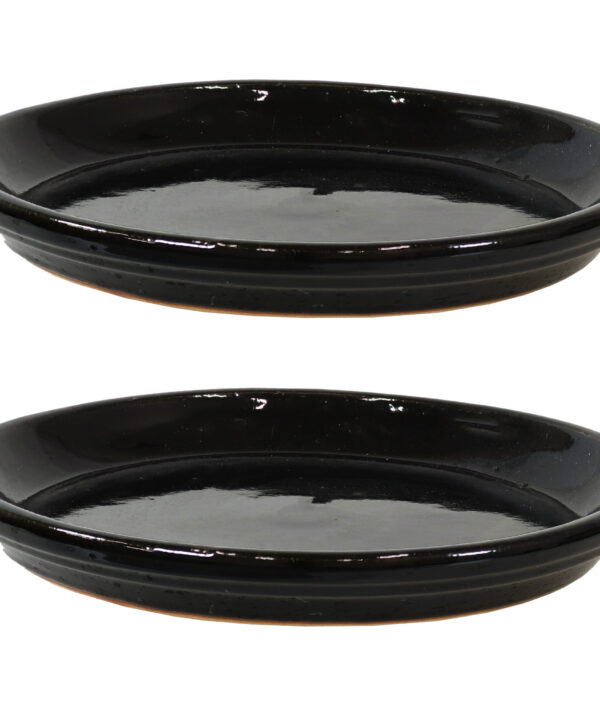 2 Sunnydaze Ceramic Planter Saucers – Obsidian – 12-Inch