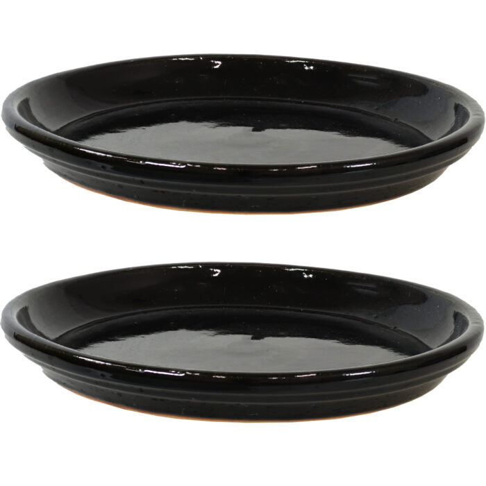 2 Sunnydaze Ceramic Planter Saucers – Obsidian – 12-Inch
