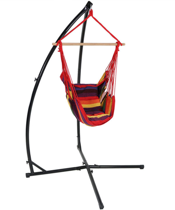 Sunnydaze Hanging Hammock Chair Swing and X-Stand Set, Outdoor Use, Max Weight: 250 pounds, Sunset