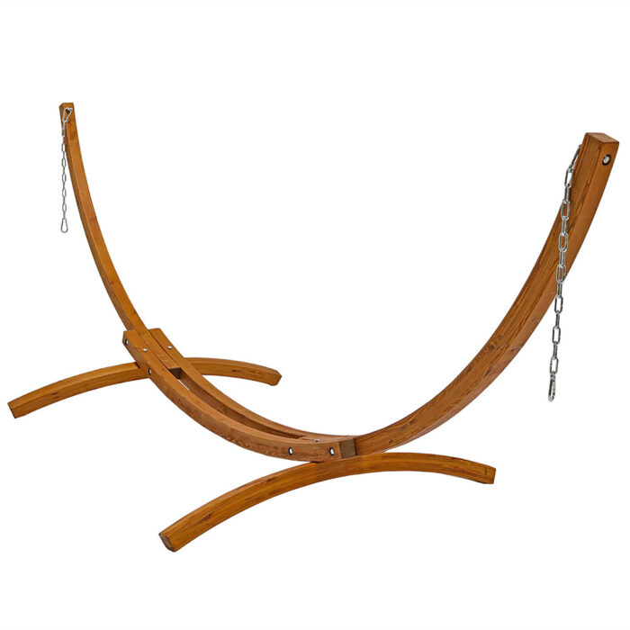 Sunnydaze Solid Wood Curved Arc Hammock Stand with Hooks and Chains, 2 Person, 400 Pound Capacity, 12' Wooden Hammock Stand