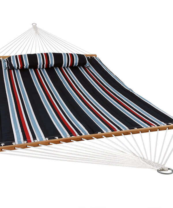 Sunnydaze 2 Person Quilted Fabric Spreader Bar Hammock - Nautical Stripe