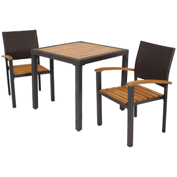 Sunnydaze Malachi 3-Piece Outdoor Dining Set - Acacia Wood and Resin Rattan
