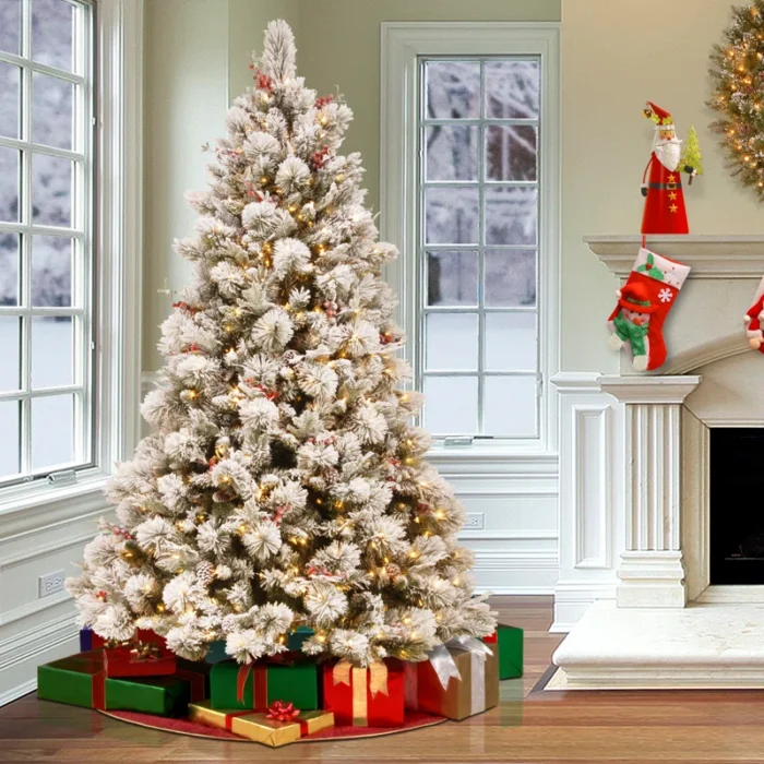 7.5ft. Snowy Bedford Pine Tree with Clear Lights